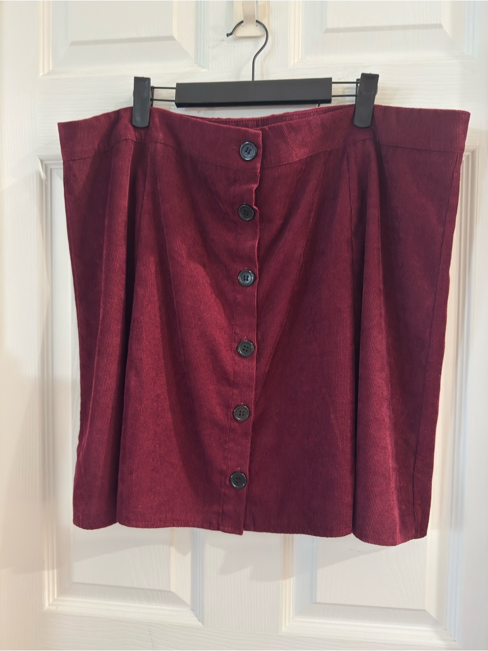 Dark Red Burgundy Button-Front Ribbed Corduroy Skirt